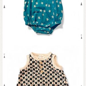 Cat & Jack Starry Teal and Checkered Cream Baby Romper Set newborn